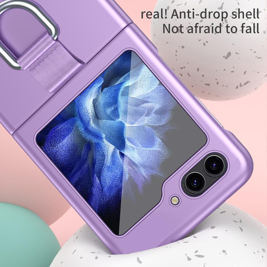 For Samsung Galaxy Z Flip6 5G/Z Flip5 5G Folded Phone Case Skin-Touch Hard PC Phone Cover with Ring Holder