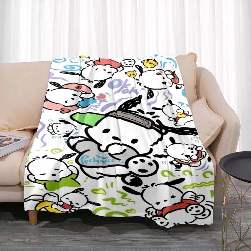 This Cute Pochacco-print Cartoon Blanket Is Made of Warm and Comfortable Flannel and Is Suitable for Bedrooms, Sofas, Beds,