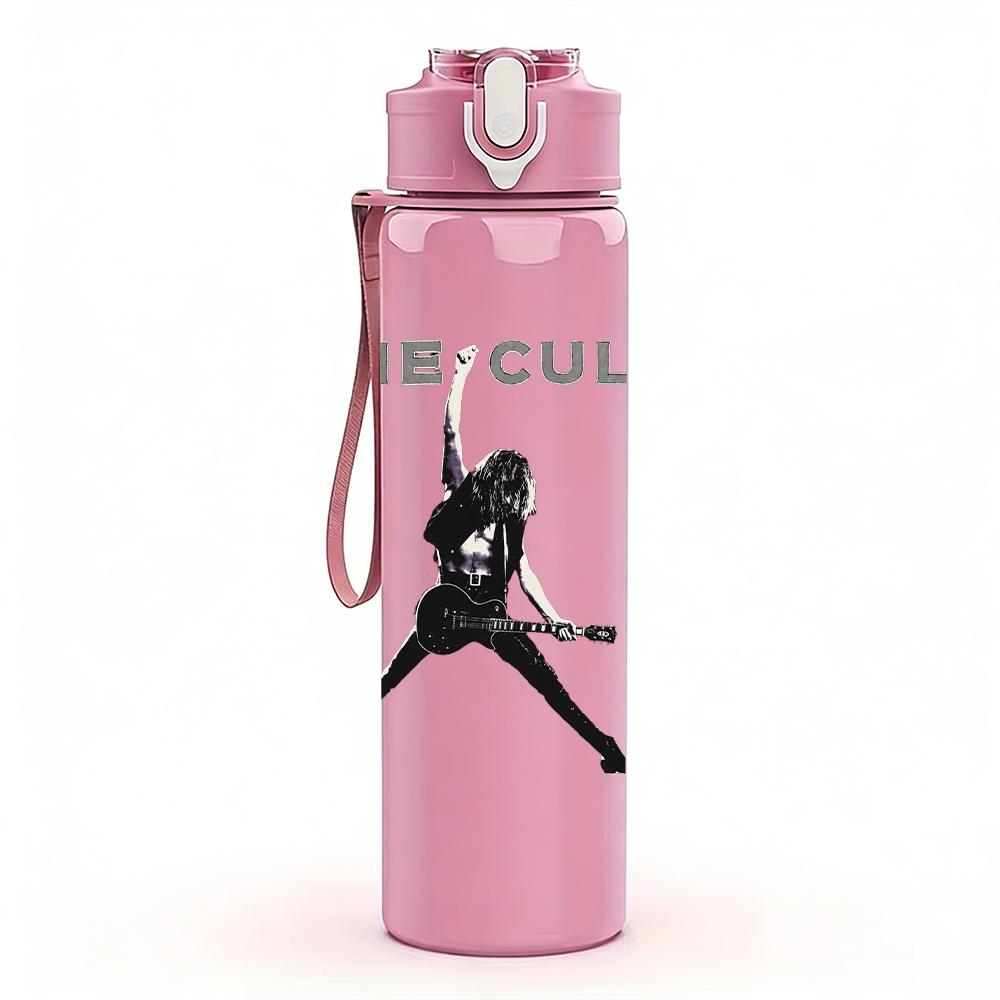 1PC Thin guitar player silhouette print 750ml colorful plastic sports water bottle leakproof pop lid with straw for outdoor office home use