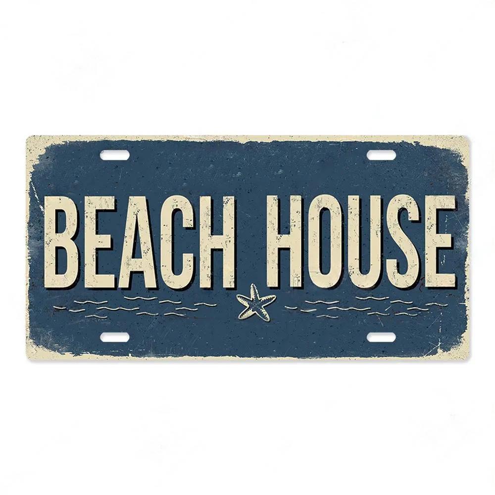 Summer Beach Retro Tin Sign Licenses Plate Plaque Metal Vintage Poster for Pub Bar Surf