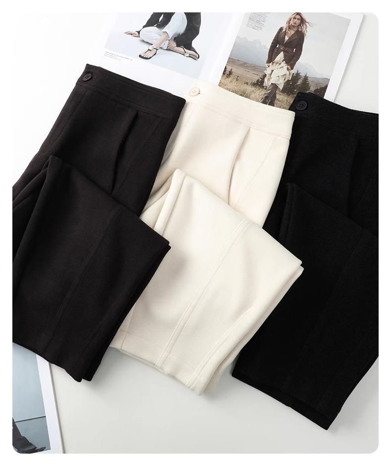 Women's Off-White Cashmere Blend Harem Pants - High-End, Thickened, Straight-Leg for Autumn/Winter 2024.