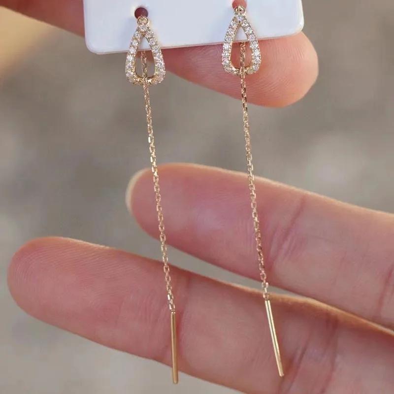 Hangende Oorlijn Lange Hangende Oorbellen voor Vrouwen Roségoud Kleur Zirkonia Kristal Piercing Inrijgoorbel Ooraccessoires Sieraden