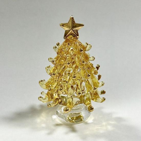 Decorative Glass Sculpture Glazed Christmas Tree Ornament with Star Topper, Colorful Party Table Decor Art, Faux Crystal Tabletop for Home Office Gift