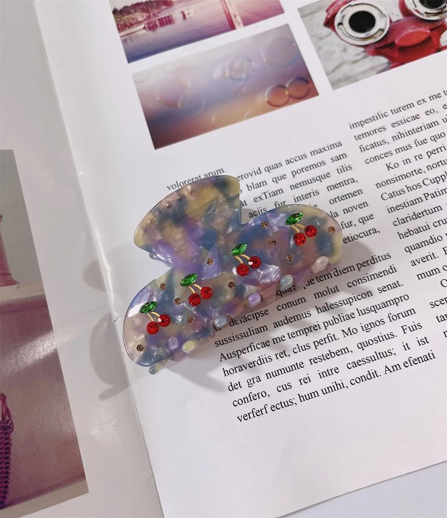8 cm Haarklammer mit Obst- und Kirschmotiv für Damen, elegante Haarklammer aus Acetat, beliebte Haarklammern, Haar-Accessoires