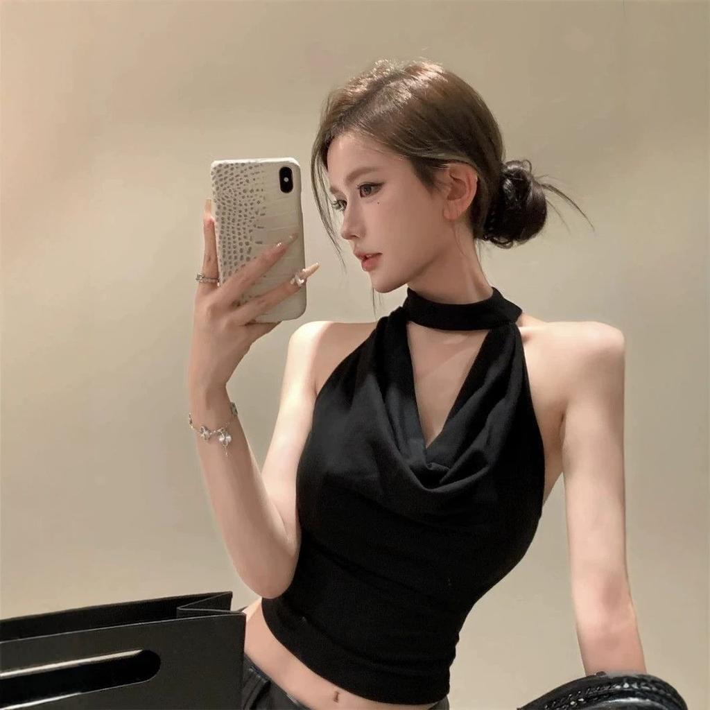 Pure desire Spice Girl neck swing neck vest women's summer waist and thin design short sexy backless sleeveless top