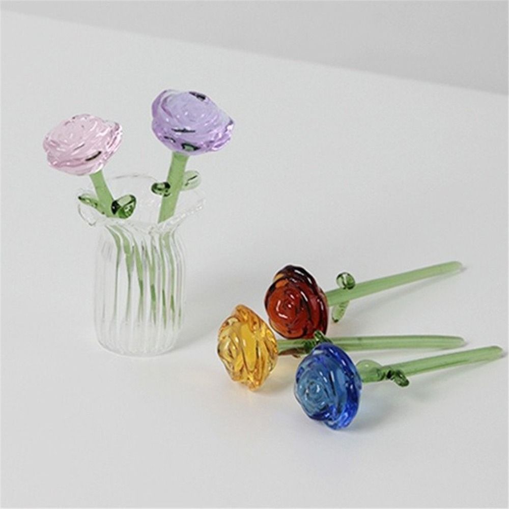 Colored Glaze Glass Flower Bouquet Mini Hand-blown Glass Flower Home Room Decoration