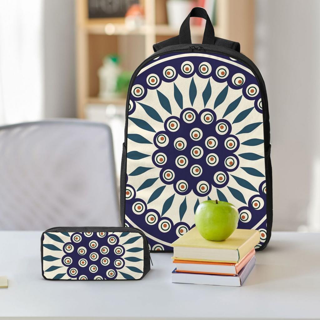 Boleslawiec Ceramics Backpack Student BookBag School Bag Shoulder Bags 3ps Insulated Lunch Bag Pencil Case