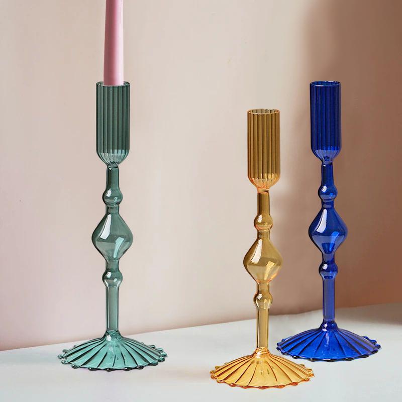 1PC Glass Candlestick Art Crafts Modern Handcrafted Glass Crafts for Holiday Homes Creative 21x8cm