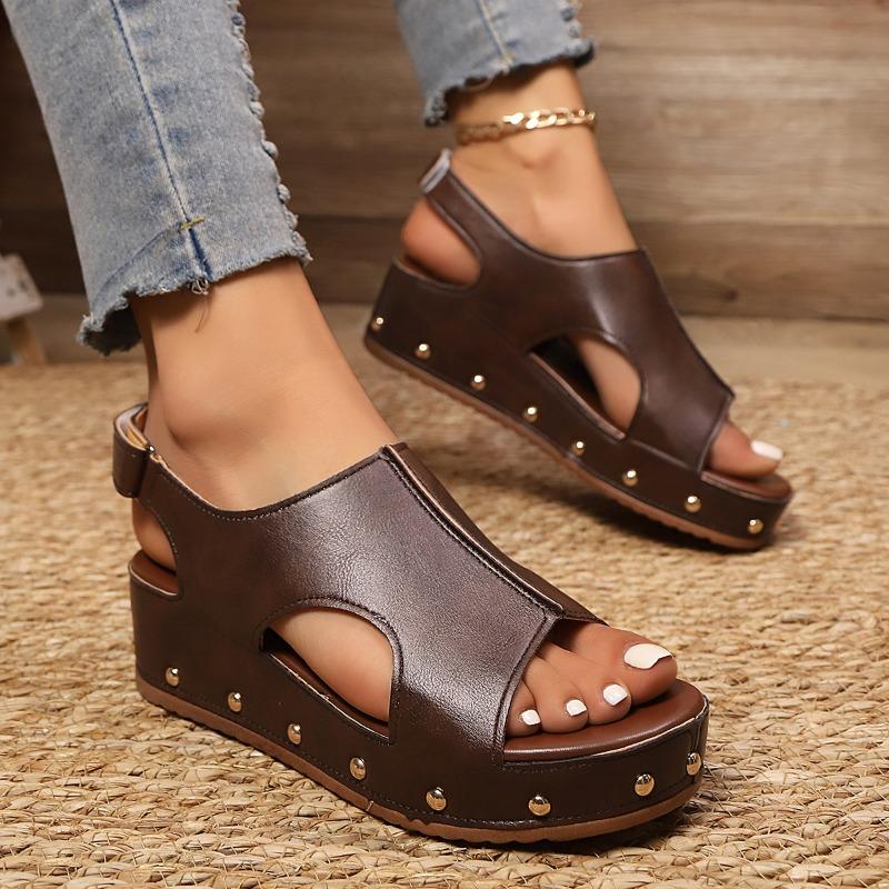 

Fashion 2025 Plus Size Female Shoes Open Toe Women s Sandals Concise Casual Sandals Women Rivet Platform Wedges Outdoor Ladies Shoes 43 темно-коричневого