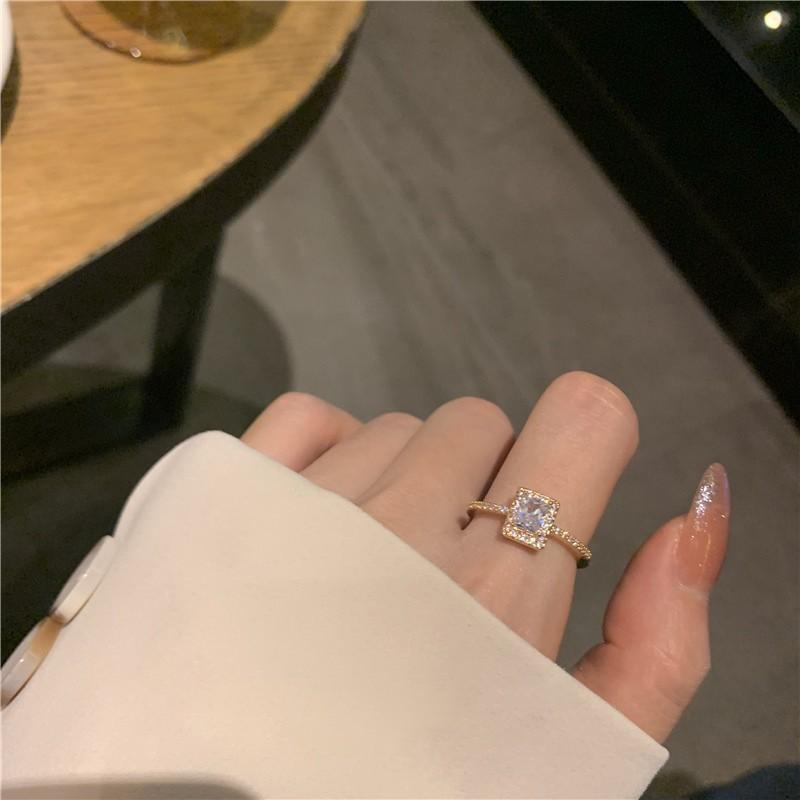 Double Love Zircon Open Ring Female Japanese Design Index Finger Ring Internet Celebrity Adjustable Ring