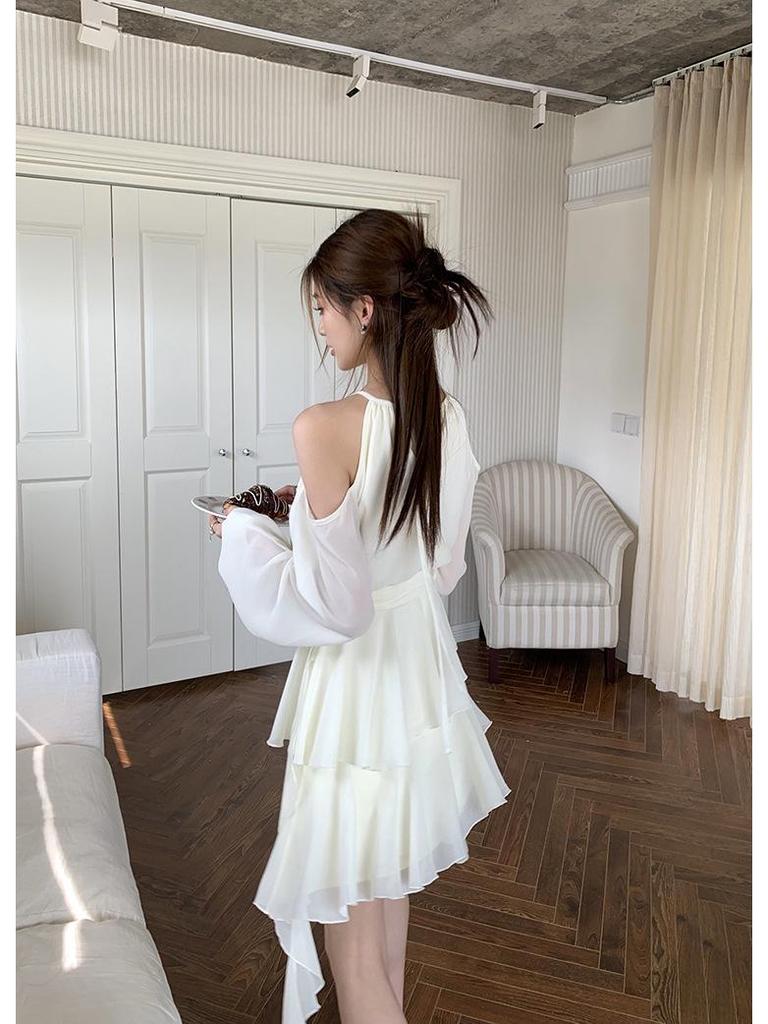 2026 Spring/Summer Halter Neck Backless Off-Shoulder Fairy Dress for Women