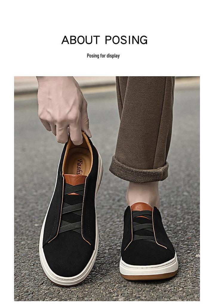 Men's Retro Genuine Leather Suede Slip-On Casual Shoes with Soft Sole - Trendy Black