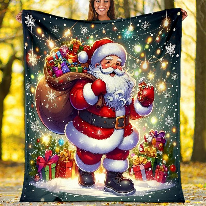 Christmas Santa Claus Theme Printed Blanket - Perfect for Couch, Bed, Travel & Outdoor Use | Machine Washable, Cozy & Durable.