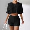 2025 Frühling Sommer Mode Crop Top T-Shirt und Shorts 2-teiliges Set Damen Lässig Sportbekleidung Set