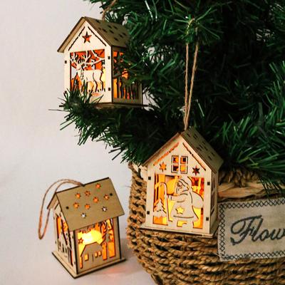 Weihnachts-LED-Holzhaus-Ornamente, umweltfreundlich, leuchtend, Mini-Größe, personalisierbar, beleuchteter Baumanhänger