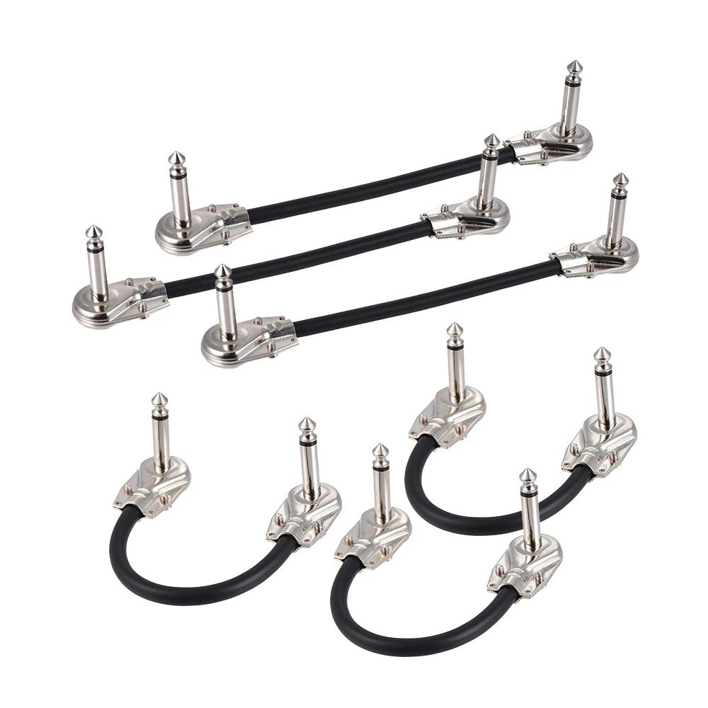 15cm/ 6in 30cm Guitar Effect Pedal Instrument Patch Cable 1/4" Silver Right-angle Plug Black PVC Jacket, 6-Pack