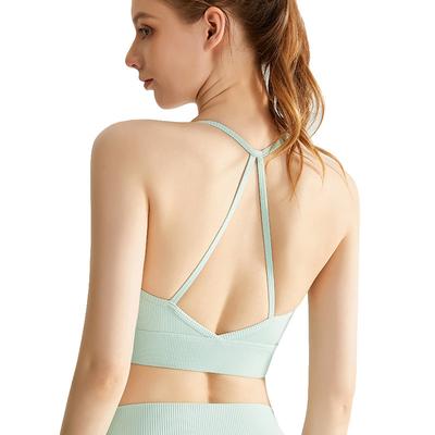 Damenmode Sexy Kabelloser Sport-BH mit gekreuztem Rücken Einteilig Uni Stoßfest Laufen Yoga Fitness Weste