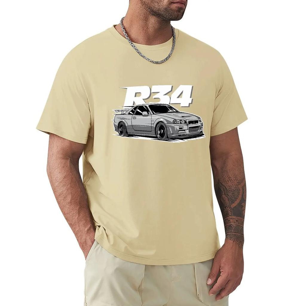 R34 T-Shirts Rundhals Auto Automotive T-Shirt Kleidung Geschenkidee T-Shirt Harajuku Kurzarm T-Shirt Baumwolle Grafik T-Shirt