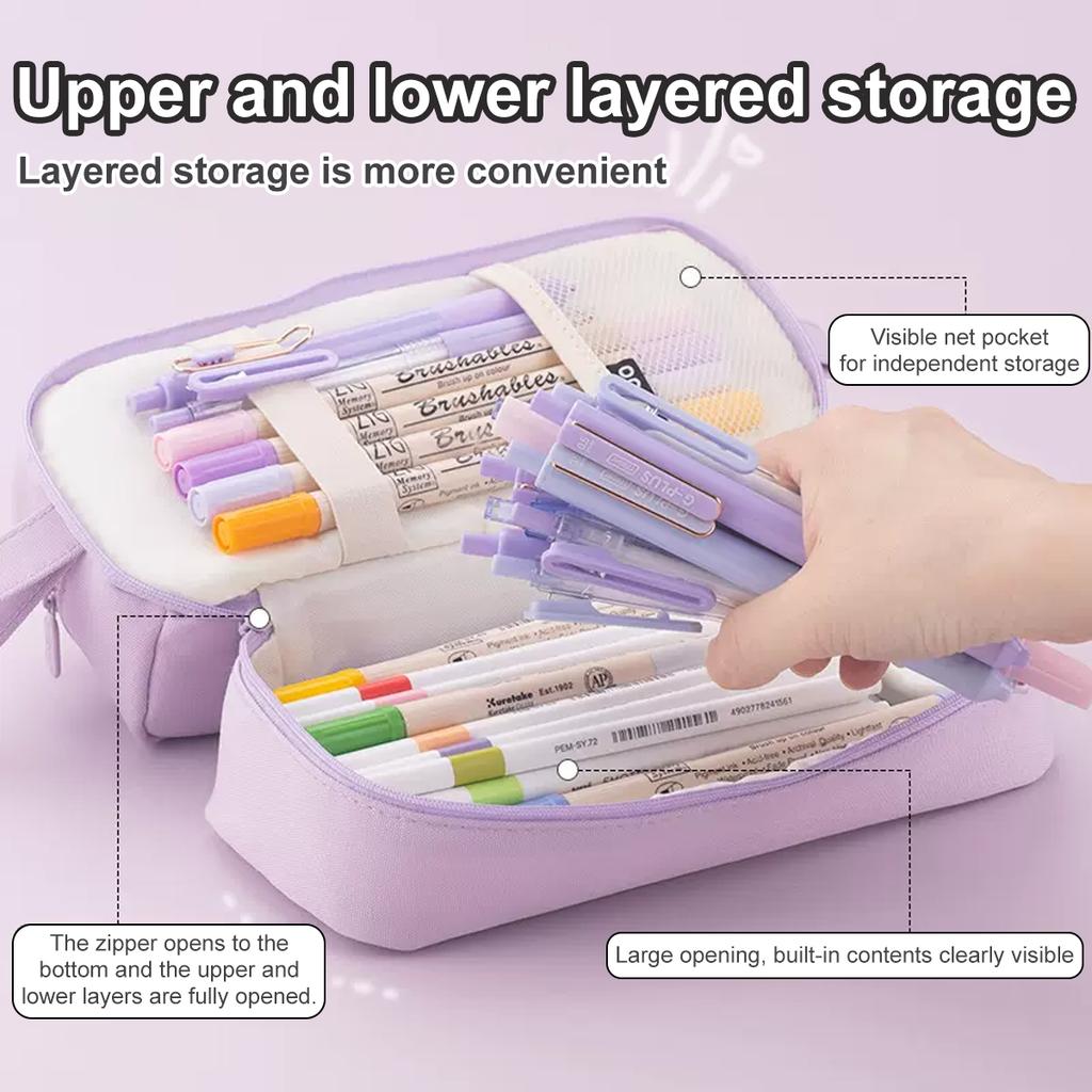 Kawaii Double-layer Pencil Case Multifunctional Stationery Box Cosmetic Bag Storage Bag Student Supplies Stationery