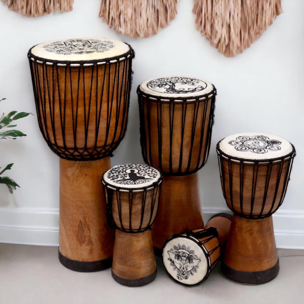Djembe Drum Wide Top Buddha Design 13cm