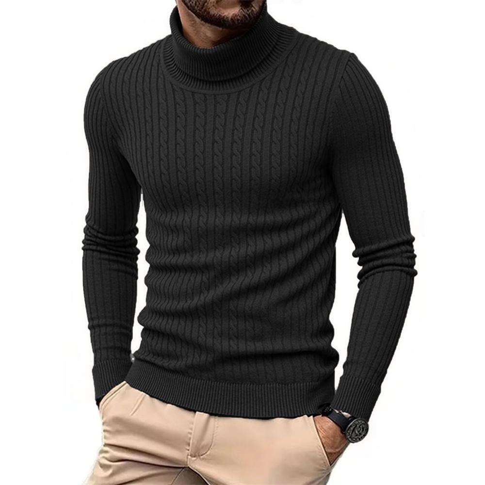 

Autumn Winter Men s Turtleneck Sweater Warm Slim Fit Knitted Pullover Jacquard Striped Cozy Soft Knitwear Basic Style S чорний