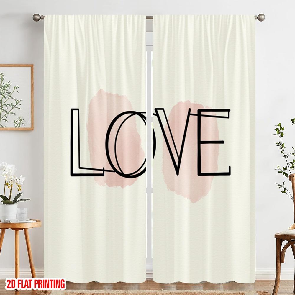 2pcs 2D flat printing Window Curtains Watercolor Blush Love Fabric Without Electricity Festive Wall Decor for Holiday Family