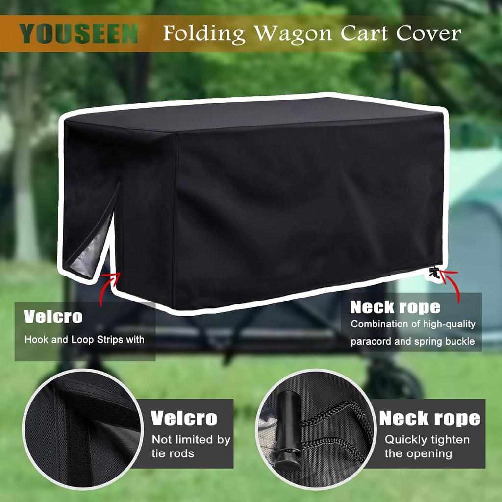 Folding Wagon Cover for Garden Wagon, D22 x W38 x H20, High Density Waterproof,Utility Wagon Cart Cover only Black