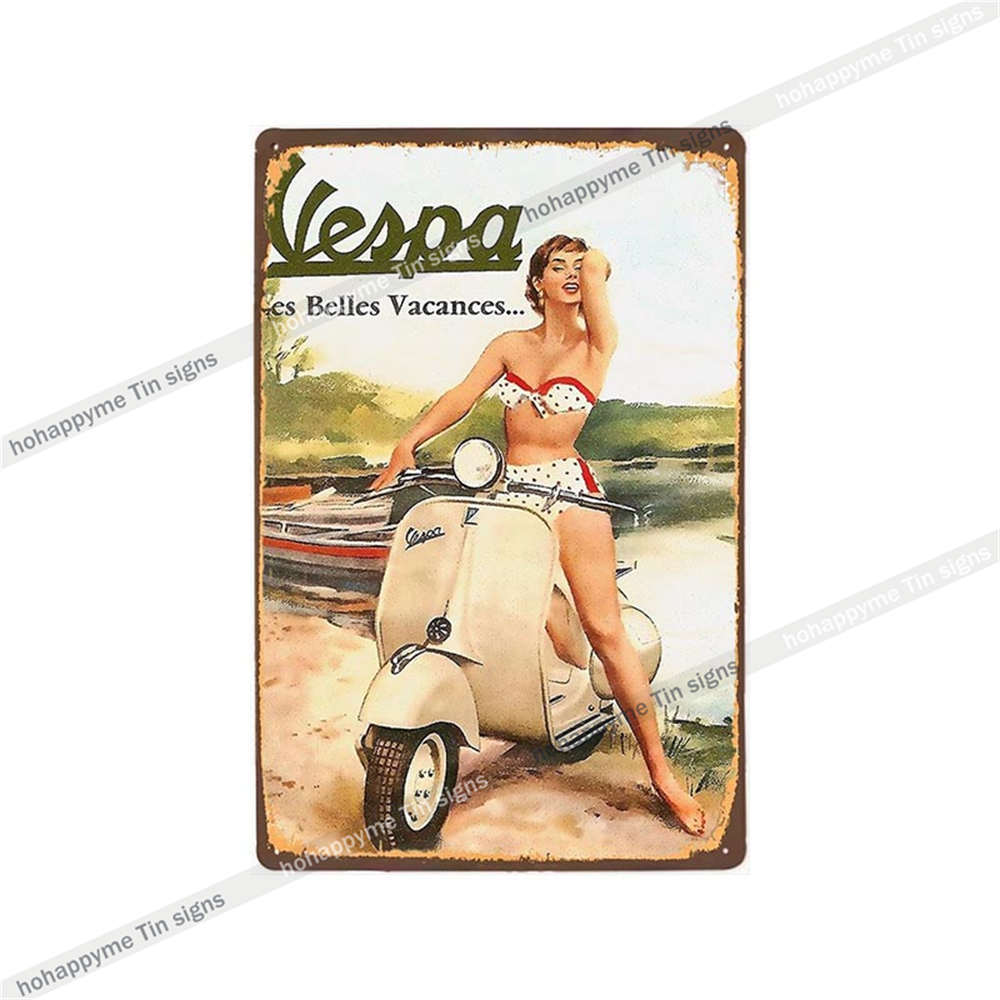 

Vespa Motorcycle Metal Sign Plaque Decoration Vintage Wall Art Poster Pub Bar Club Retro Plate Home Decor Tin Painting 20x30cm 20x30cm（7.8x11.8inch）