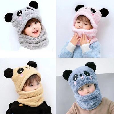 Cartoon Hat for Girls Boys Scarf Thicken Cap Winter Hat for Kids Newborn Baby Stuff Children Hat Plus Fleece Kids Caps 1-12Years