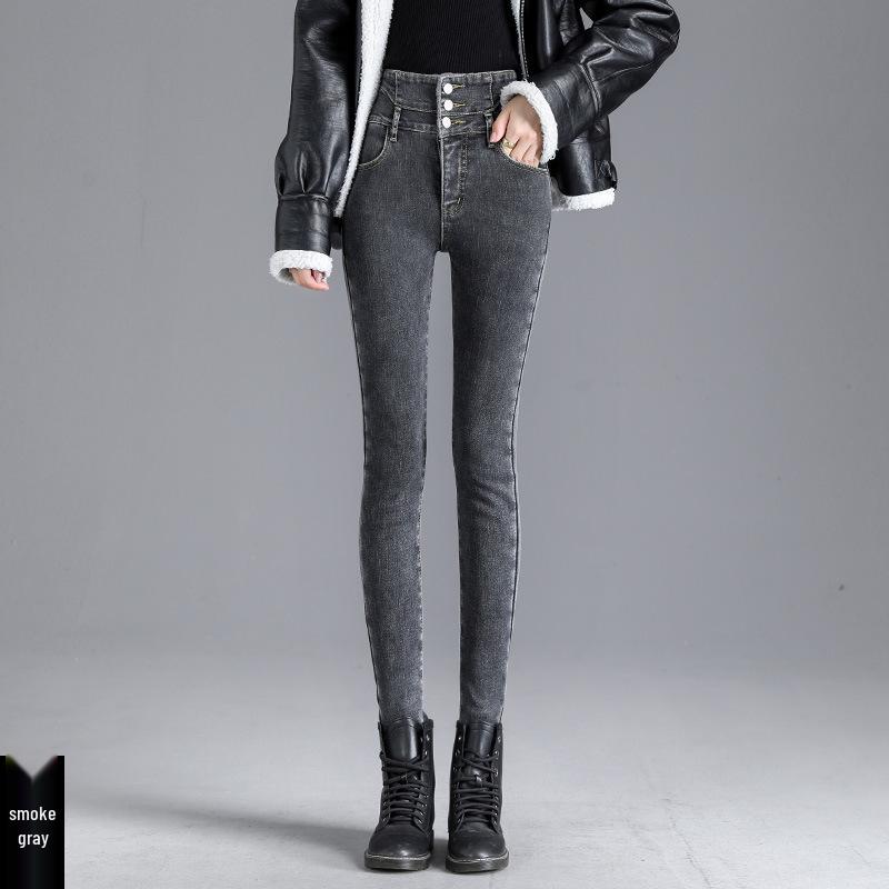 Women's Fleece-Lined High-Waisted Slimming Pencil Jeans - Winter Warmth