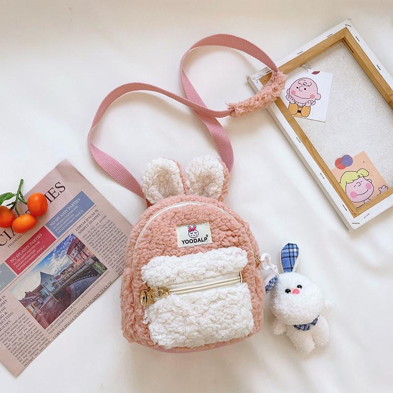 Juxingda Adorable Plush Children's Backpack Soft Lambswool Bunny Keychain Design For Boys And Girls