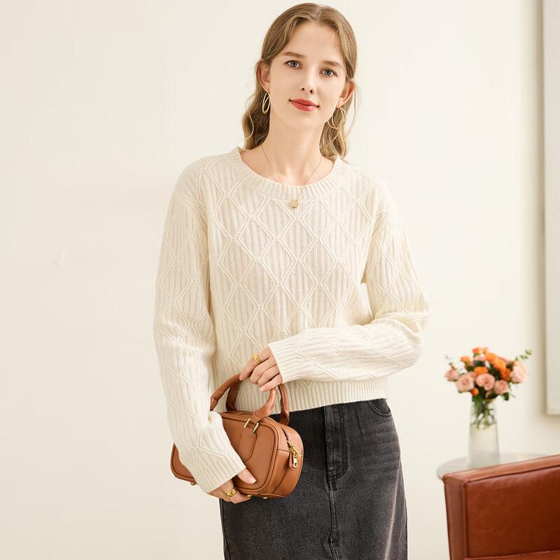 TUHUANG Women s Pure Wool Thick Rhombus Pullover Sweater XL