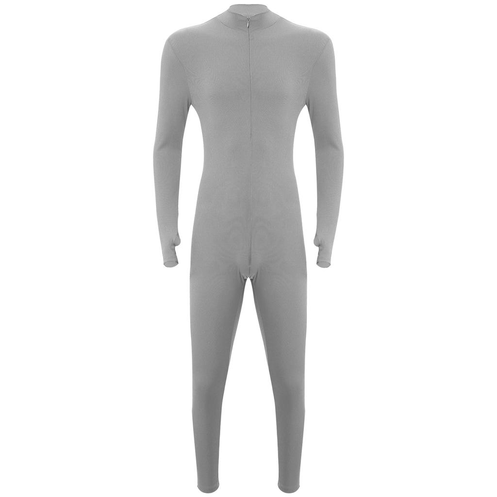 Macacão Unitário Listrado Masculino Gola Alta Manga Longa Calça Zíper Frontal Estilo Romper Roupa Esportiva Yoga