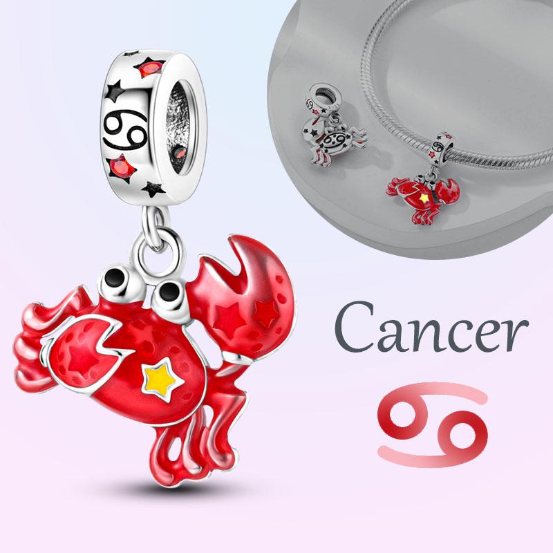 Copper Charms Luminous 12 Constellations Pisces Aquarius Aries Pendants Fit Original Pan Bracelet Diy