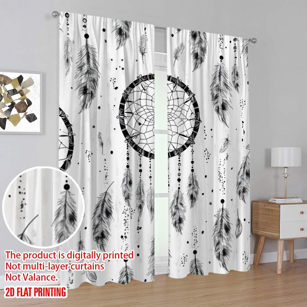 2pcs,2D Plane Printing Light Filtering Curtains Dreamcatcher Art Durable 100% Polyester Fabric (without Rod) Decorations Outdoor