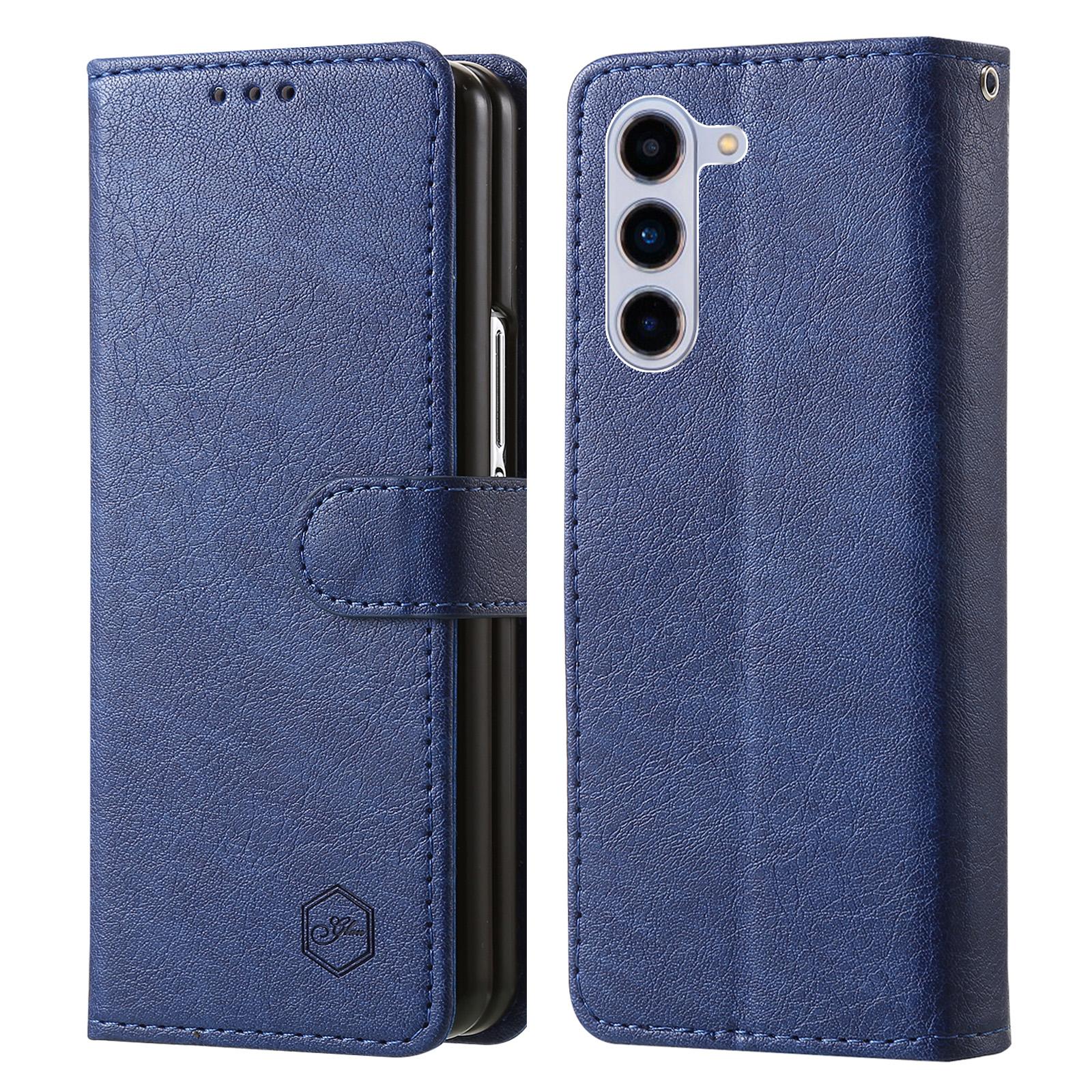

For Samsung Galaxy Z Fold5 5G Case Solid Color Protective Cover PU Leather Wallet Phone Case Dark Blue