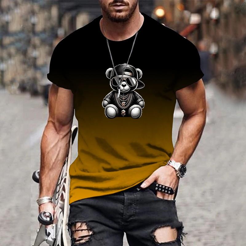 Casual T-shirt Summer Sports Style Short Sleeve 3D Men's Gradient Pattern Fashion Print Top Slim Fit Men's Oversized T-Shirt