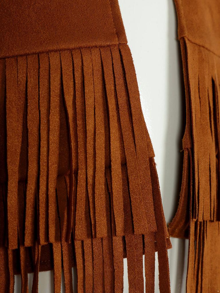 Unisex Westernweste Kostüm Langarm Offen vorne Fransen Quasten Cowboy Cowgirl Verkleidungskleidung
