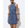 Summer New Product Women's Clothes Minimalist Style Metal Button Decoration Denim round Neck Short Sleeveless Dress 6147092