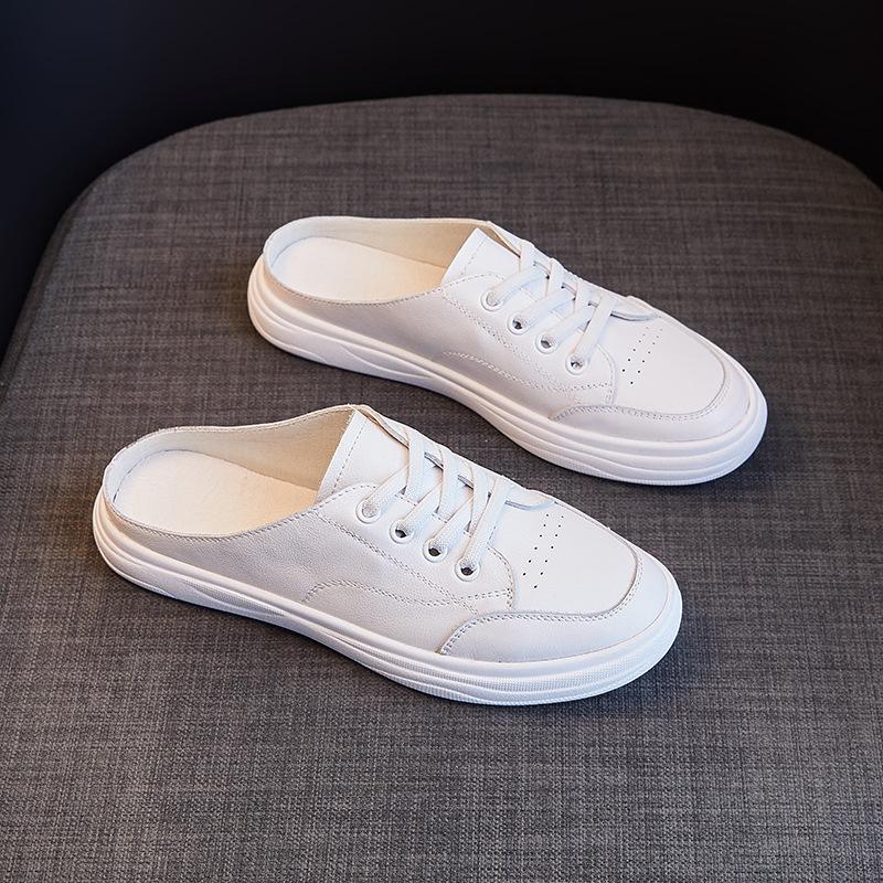 

Маленькие белые туфли из натуральной кожи Half Drag, женская обувь, верхняя одежда, новые летние сандалии Baotou из воловьей кожи на плоской подошве для женщин 38 белый