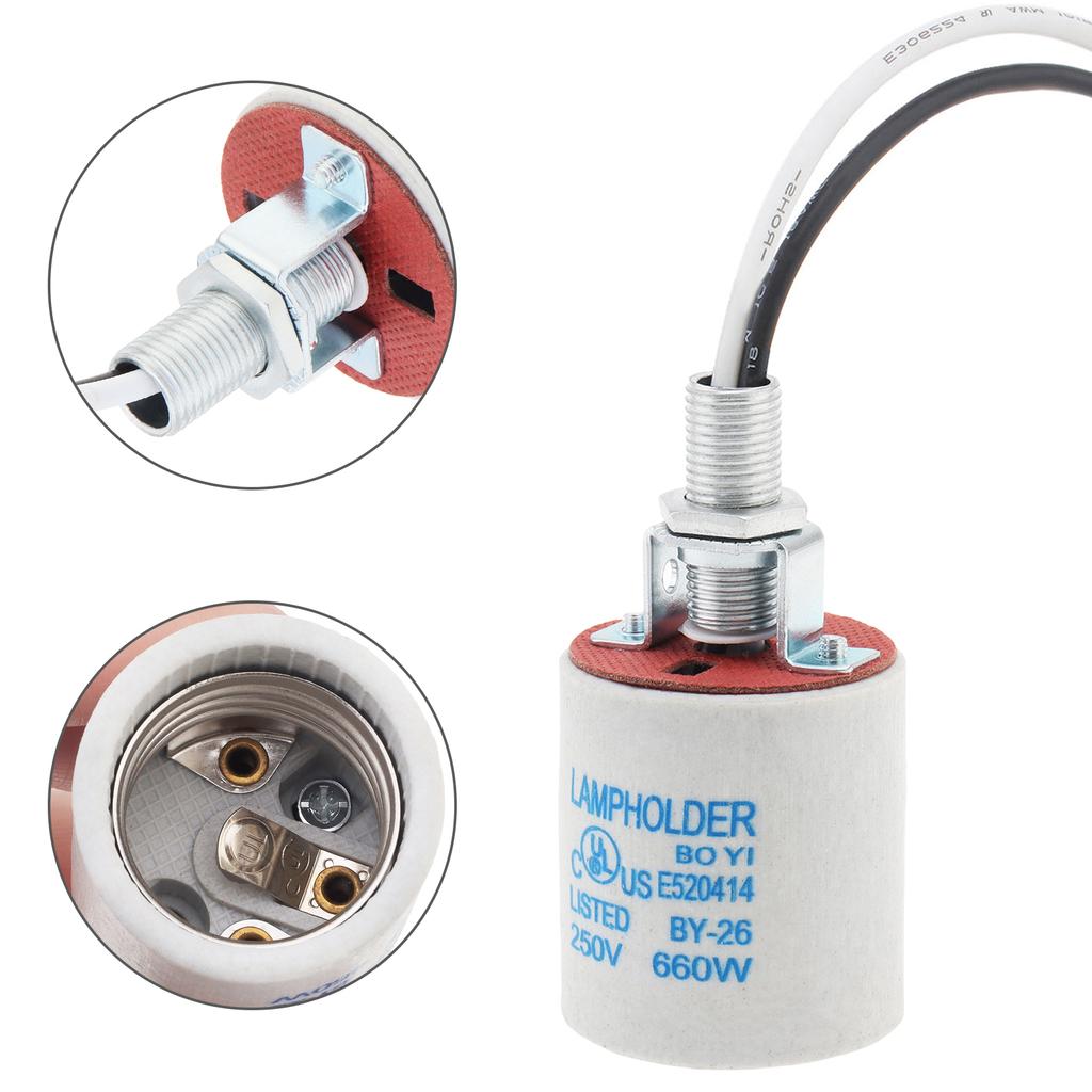 Ceramic E26 Light Socket High Temperature Resistant Porcelain Lamp Holder Heavy Duty Incandescent LED Bulb Replacement Includes Wire Easy Install