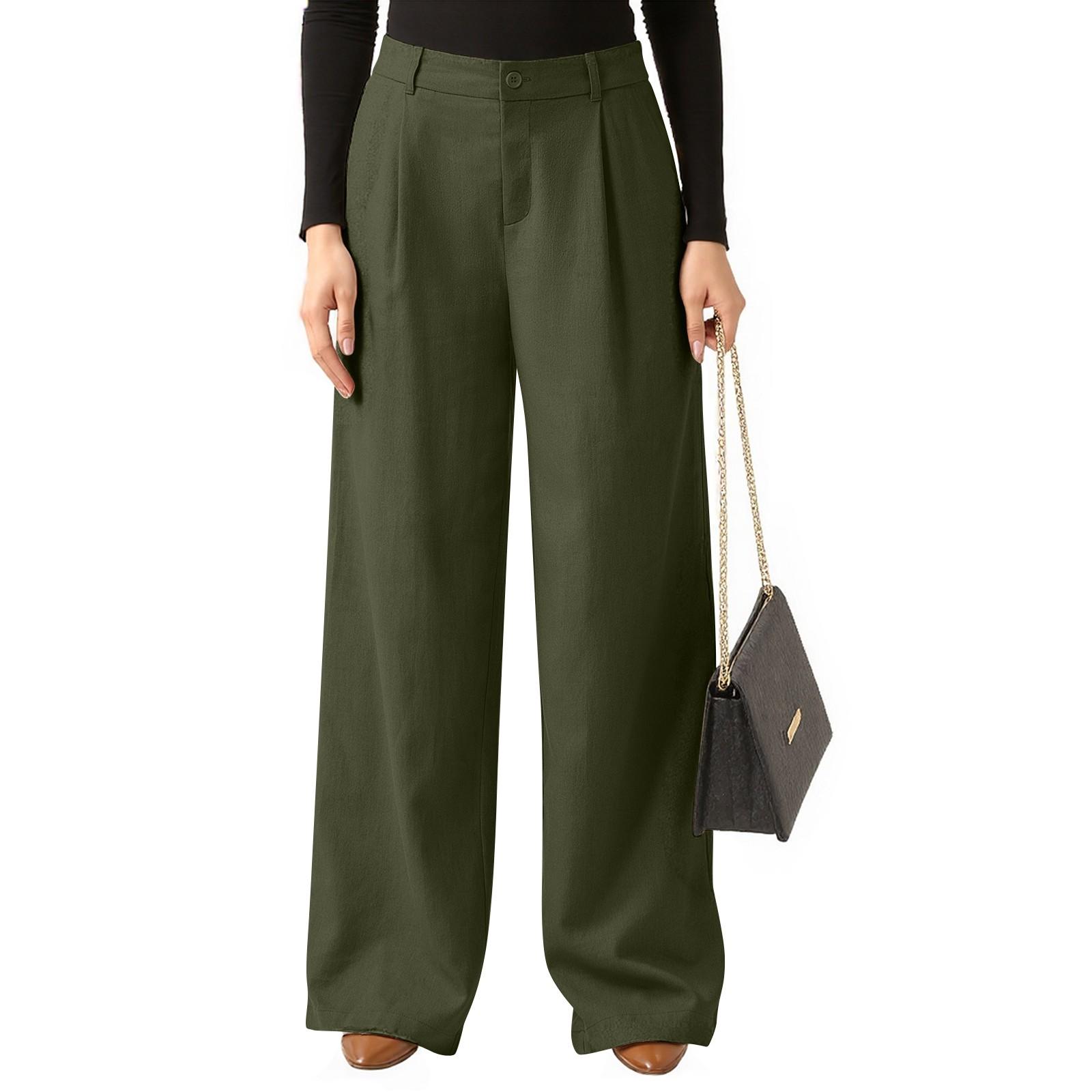 

Жіночі лляні штани широкі штани робочі штани повсякденні штани ділові штани з кишенями XXL