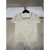Miu Style Beaded Lapel Knit Top - Short Sleeve, Casual & Age-Reducing, 2026 Summer Collection