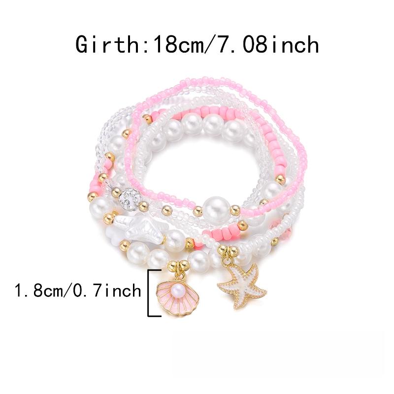 1 Set Summer Ocean Blue Beads Strand Hand Chain Bohemia Starfish Shell Beaded Bracelets For Women Jewelry Beach Vacation Gift