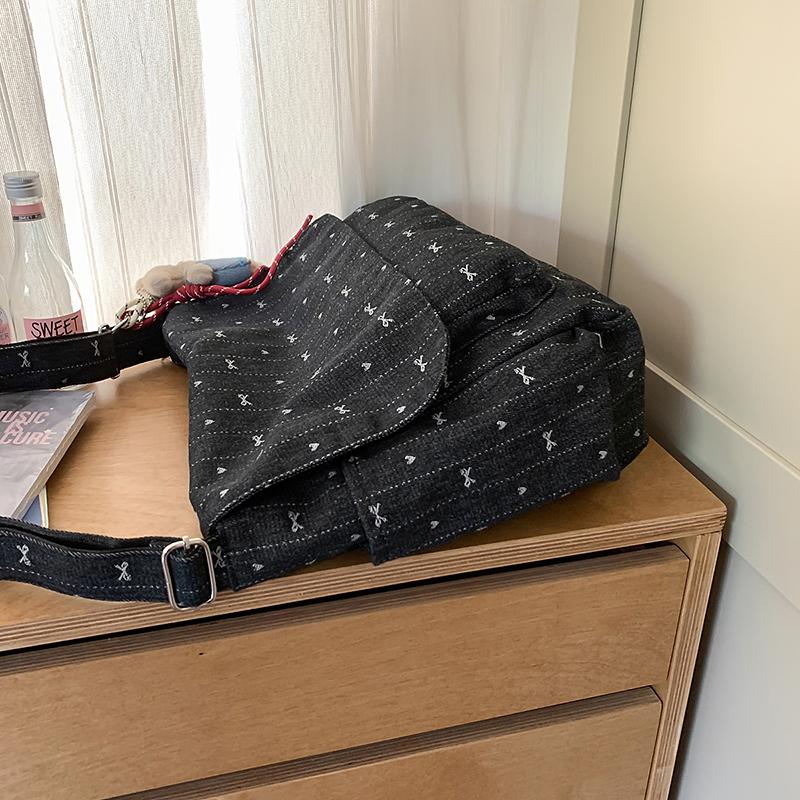 Denim Bag Women's Shoulder Bag Large Capacity Tote Bag Bow Print Commuter Crossbody Bag