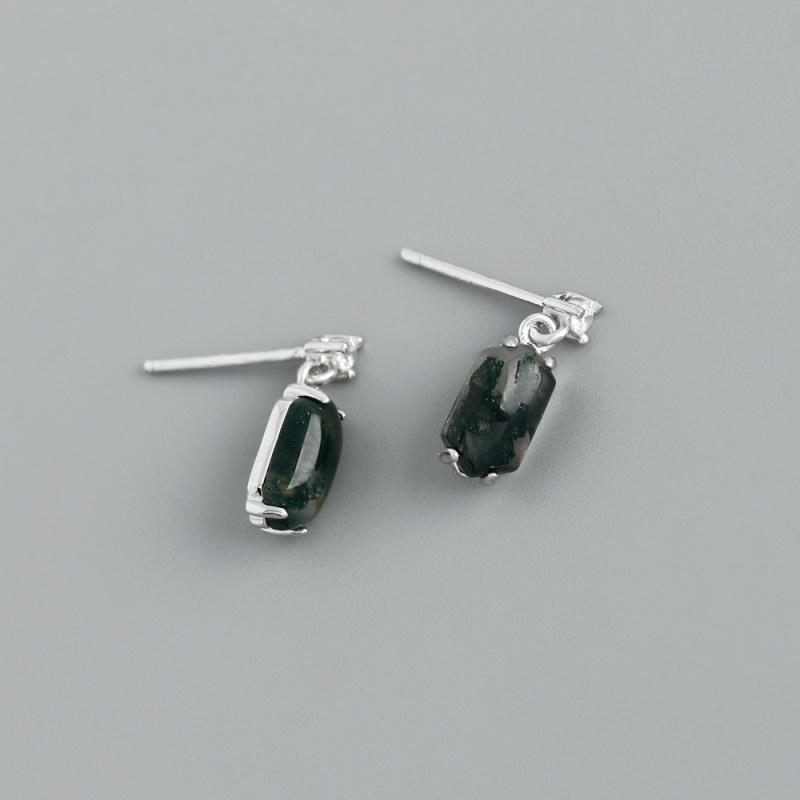 WANTME 925 Sterling Silver Fashion Geometric Luxury Natural Agate Pendant Earrings for Women Simple Unique Charm Party Jewelry серебряный