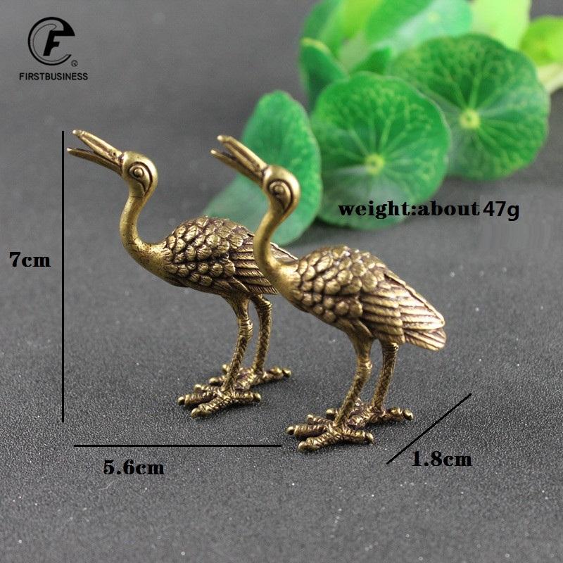 Solid Copper Chinese Feng Shui Animal Crane Sculpture Small Ornament Brass Tea Pet Home Figurines Office Desk Decorations