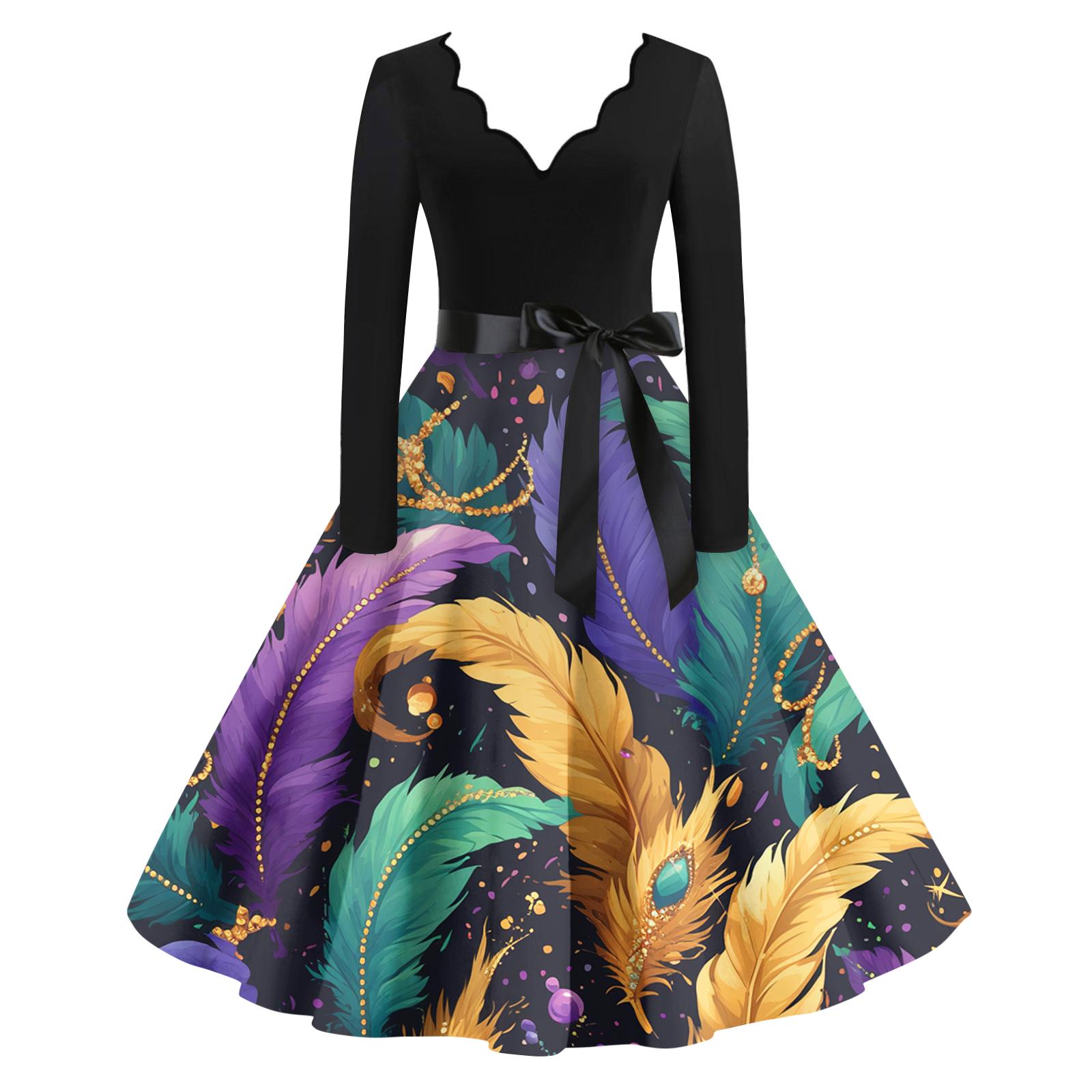 

Women s Casual Fashion V Neck Long Sleeve Printed Vintage Long Dress L