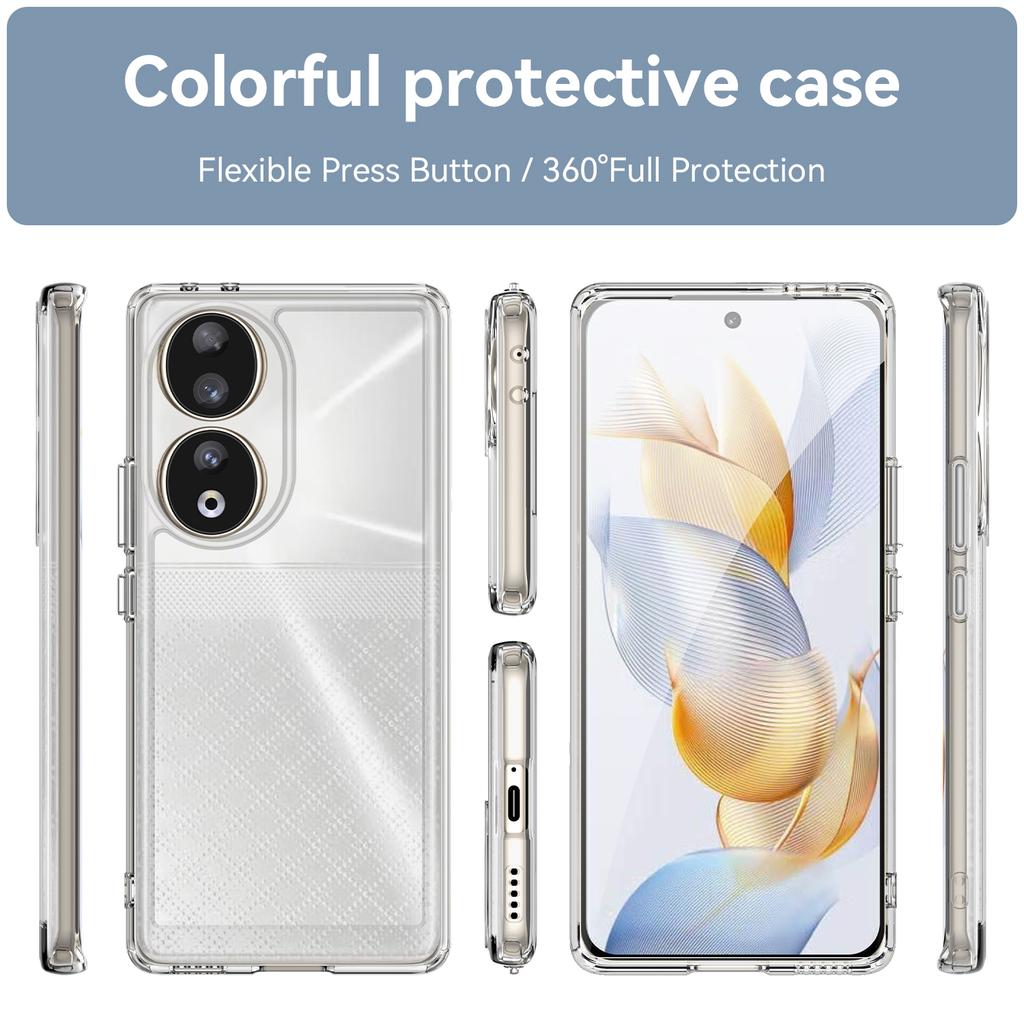 TPU+Acrylic Cover for Honor 90 Clear Phone Case with Electroplating Buttons (Big Rear Lens Hole)