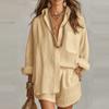 Cross-border Amazon 2026 Spring and Summer New European and American Lazy Style Shirt Set Solid Color Shorts Two-piece Women's Clothing